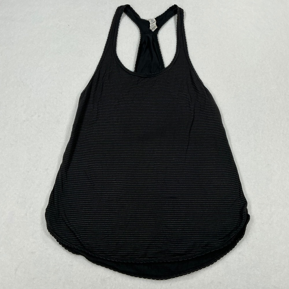 Lululemon Racerback Tank Top Black Grey Striped Silver X-STATIC Size 2 1307